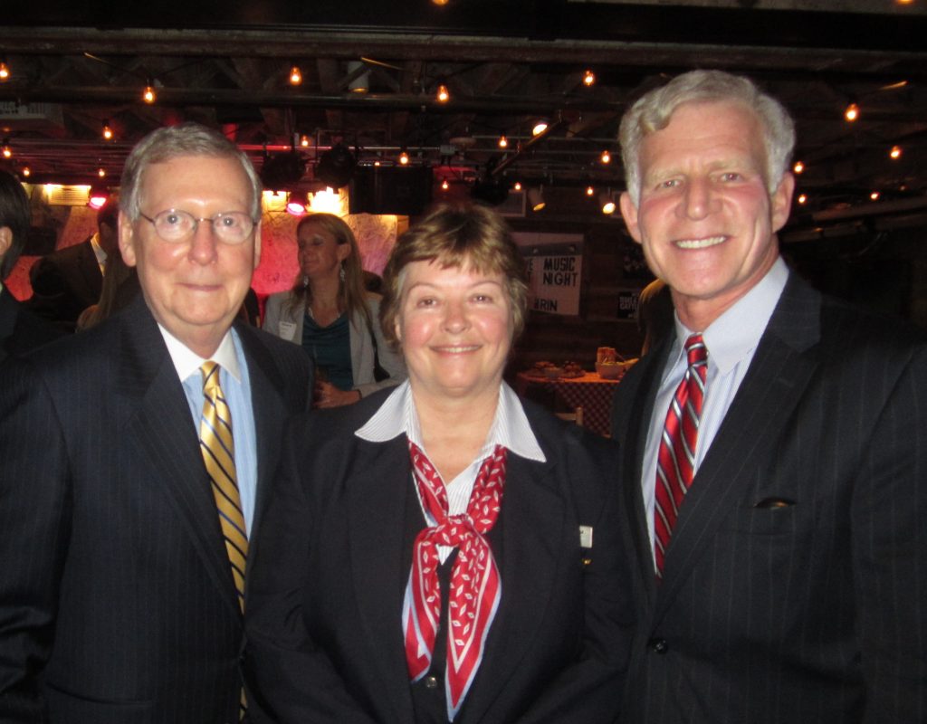 U.S. Senate Majority Leader Mitch McConnell with Gil discussing equitable integration of earned seniority of the TWA flight attendants during the American Airlines and U.S. Air mergers.